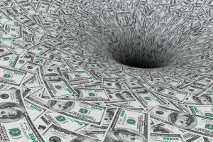 Crisis Concept. Money Flow in Black Hole extreme closeup