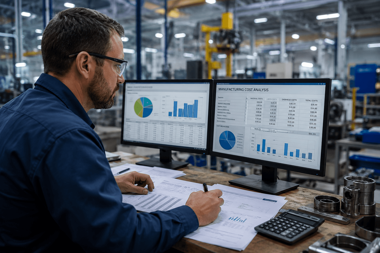 Engineer Analyzing Manufacturing Costs in Office - Complete Controller